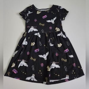 Harry Potter Hedwig Owl Letters Dress Black Halloween Short Sleeve Girls XS 4/5